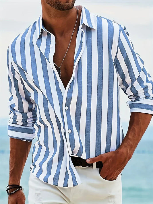 CAMISA DE HOMBRE A RAYAS ESTILO PLAYA